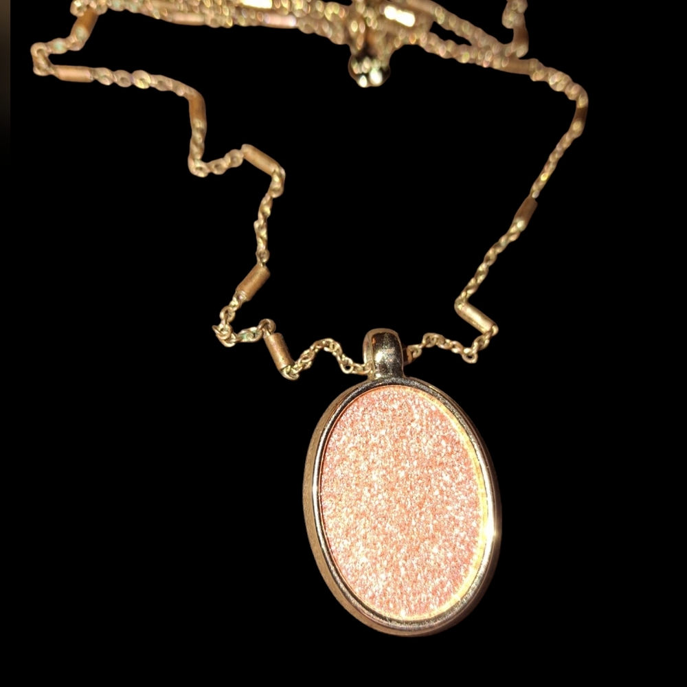 LOFT Encrusted Reversible Glitter Long necklace Goldtone And Pink
